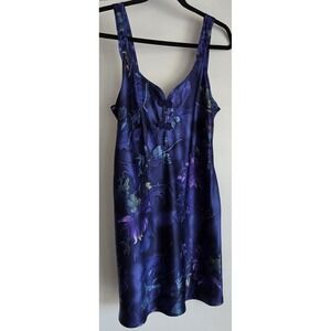 VTG California Dynasty Nightgown Sleeveless Blue Floral Lounge Sleep Shirt Gown